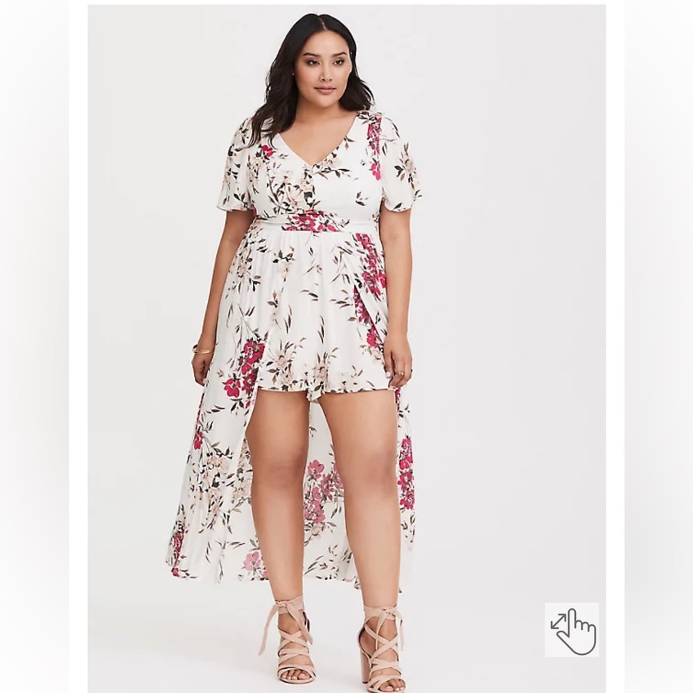 WHITE FLORAL CHALLIS OVERSKIRT ROMPER